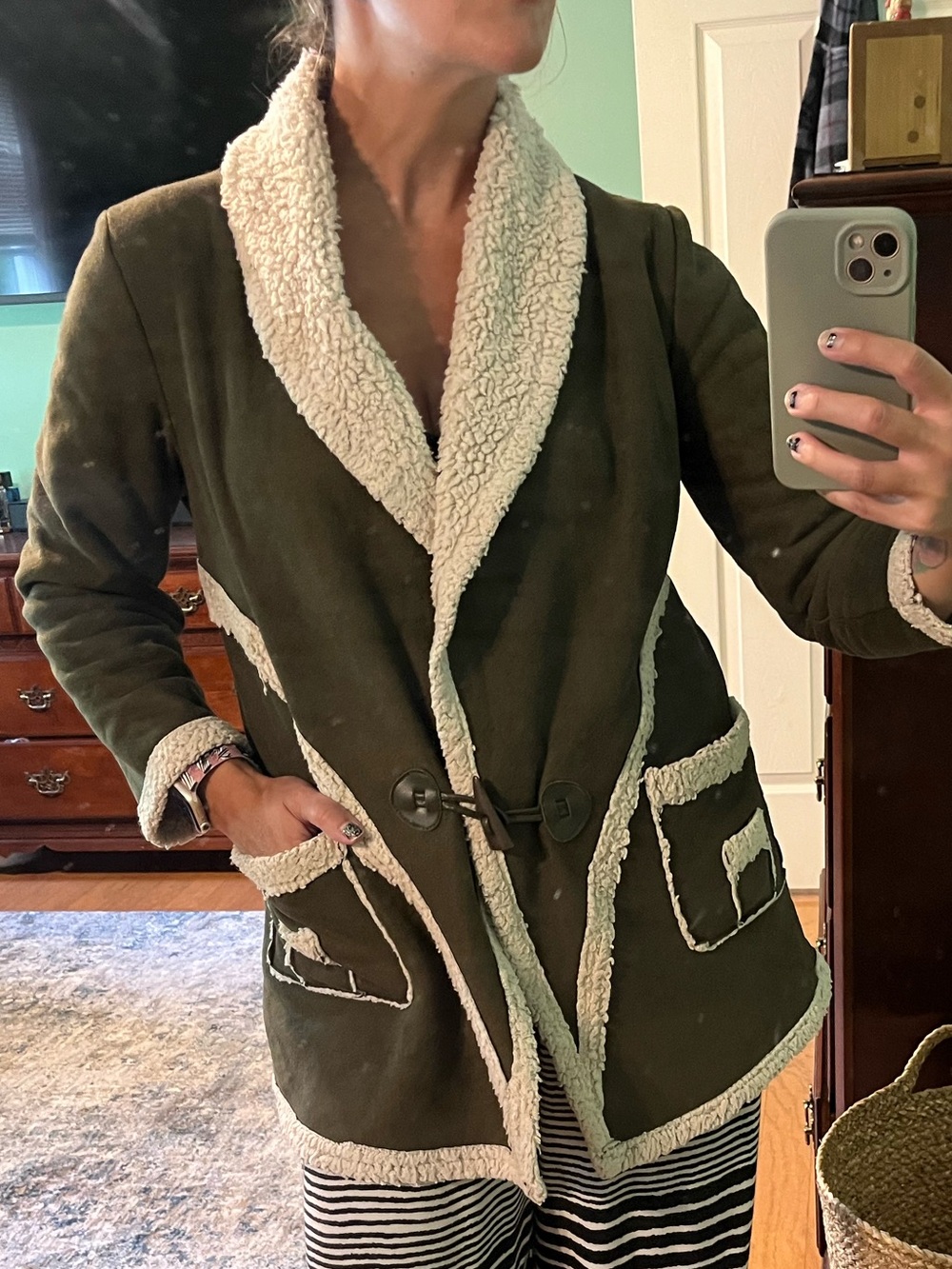 Pretty Angel Faux Suede Olive Green Jacket - Size S